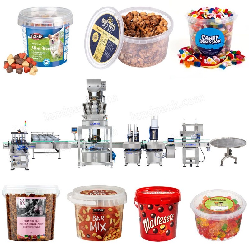 Full Automatic Potato Chip Mixed Nuts Plastic Jar Bottles Filling and Capping Line Machine