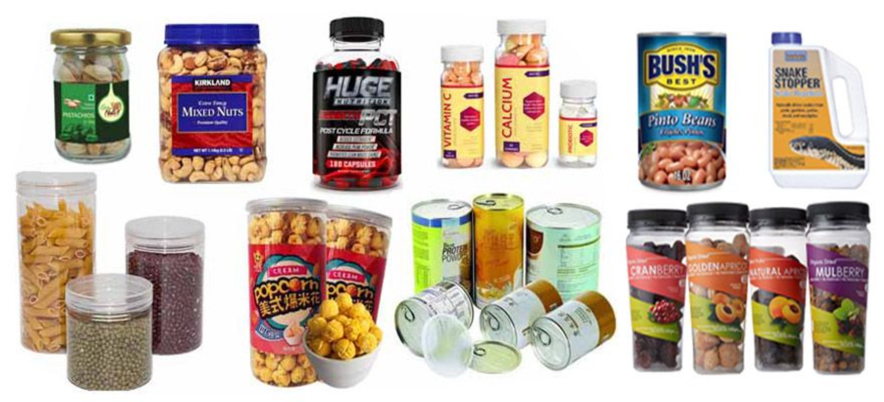 Automatic Glass Plastic Bottle Can Coffee Beans Small Granule Candy Grain Filling Capping Labeling Machine Line