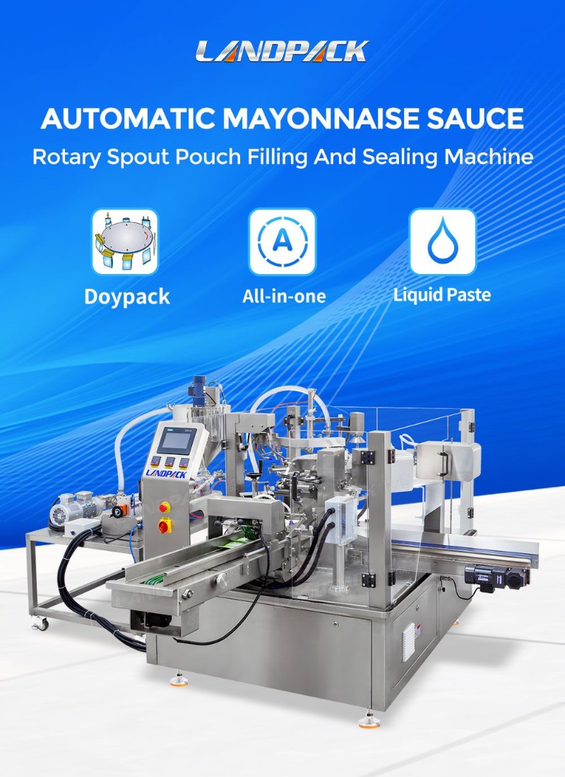 Automatic Mayonnaise Sauce Rotary Spout Pouch Filling and Sealing Machine with Heating Stirring Device