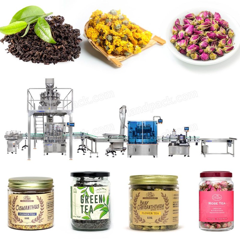 Automatic Beans Gummy Nut Tea Leaf Granules Jar Filling Machine Line