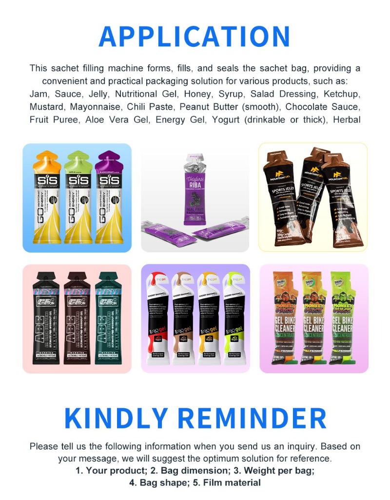 Automatic Irregular Shape Liquid Packing Sachet Filling Sealing Energy Gel Packaging Machine