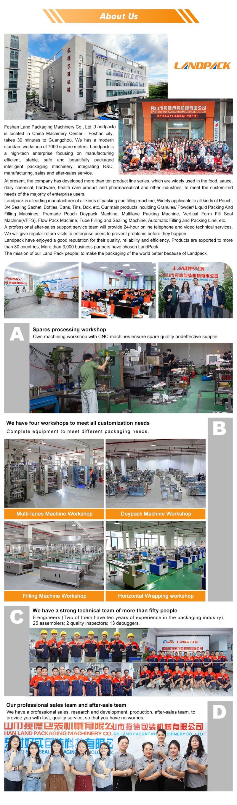 Landpack Granule Zipper Pouch Doypack Sealing Packaging Packing Machine with Skirt Lifter