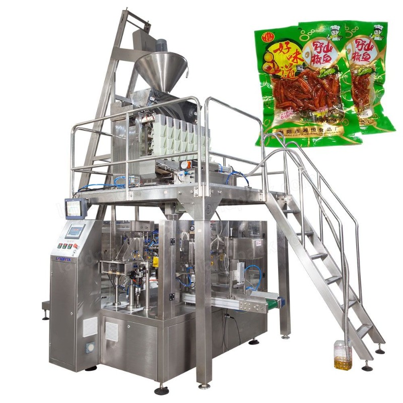 Retort Pouch Bag Premade Doypack 8 Heads Linear Weigher Granule Liquid Mixing Packing Machine