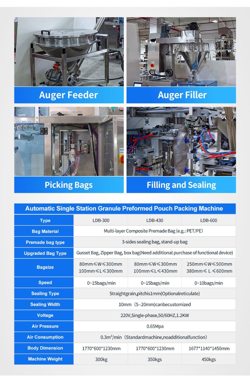 Automatic Protein Powder Mini Doypack Premade Pouch Packing Machine with Vacuum Cleaner