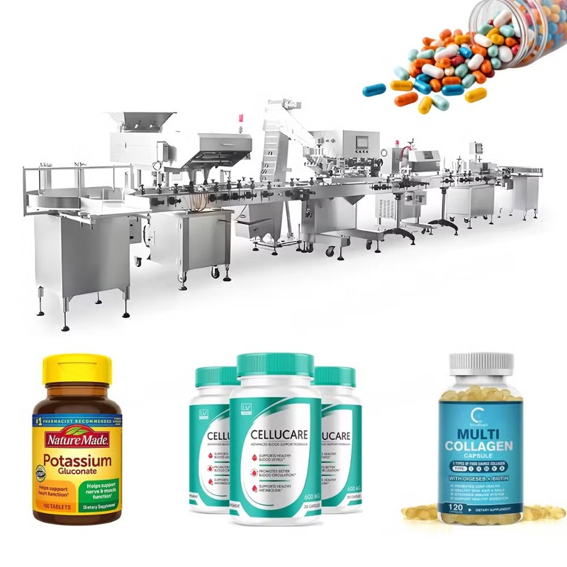 Fully Automatic Health Care Capsule Pill Tablet Gummy Counting Capping Labeling Machine Line