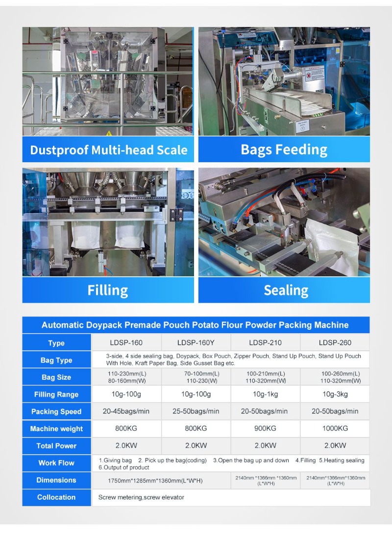 Automatic Horizontal Potato Powder Flour Premade Pouch Packaging Machine Doypack Packing Machine