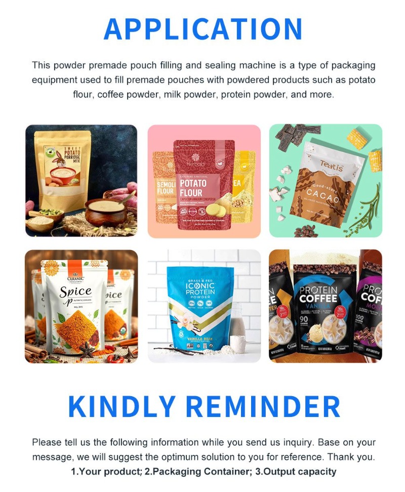 Automatic Horizontal Potato Powder Flour Premade Pouch Packaging Machine Doypack Packing Machine