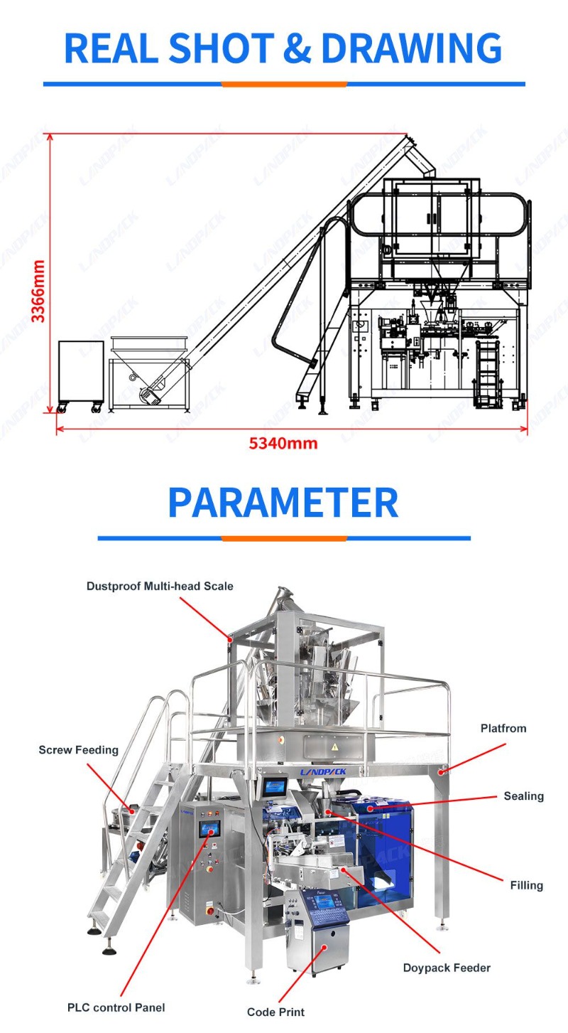 Automatic Horizontal Potato Powder Flour Premade Pouch Packaging Machine Doypack Packing Machine