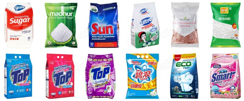 Low Cost Vffs Automatic Detergent Powder Washing Powder Bag Weighing Filling Packing Machine with Feeder