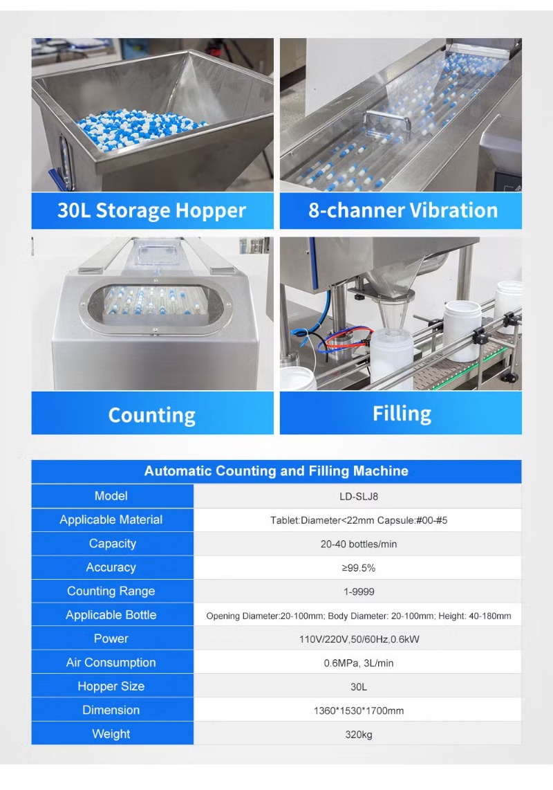 8 Channel Capsule and Tablet Counting Machine Capsule Tablet Counting Filling Machine