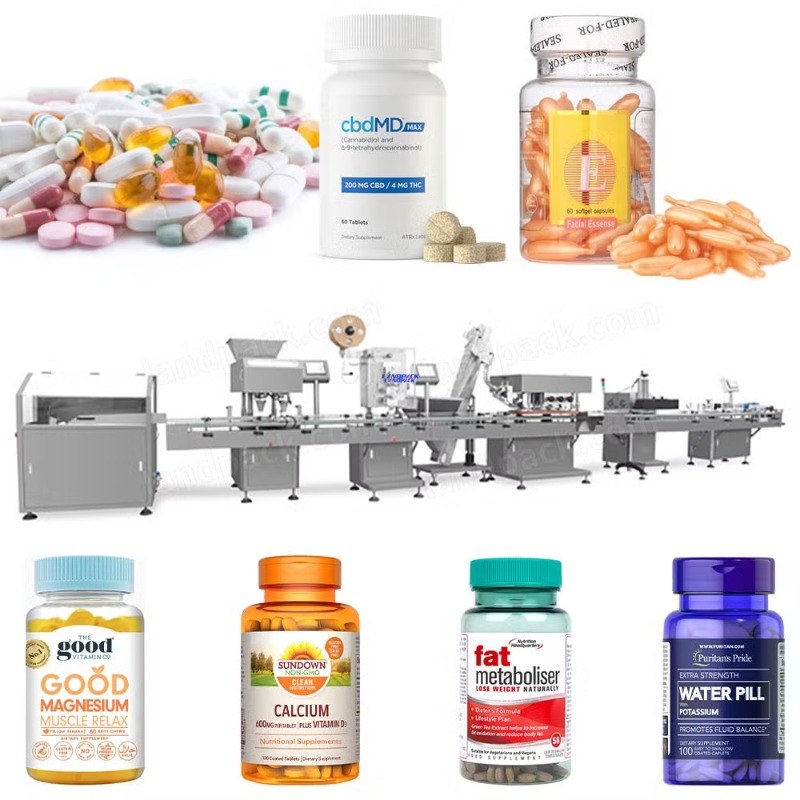 Automatic Double Heads Pharmaceutical Drug Tablet Pill Bottle Packing Filling Capping Labeling Machines Line