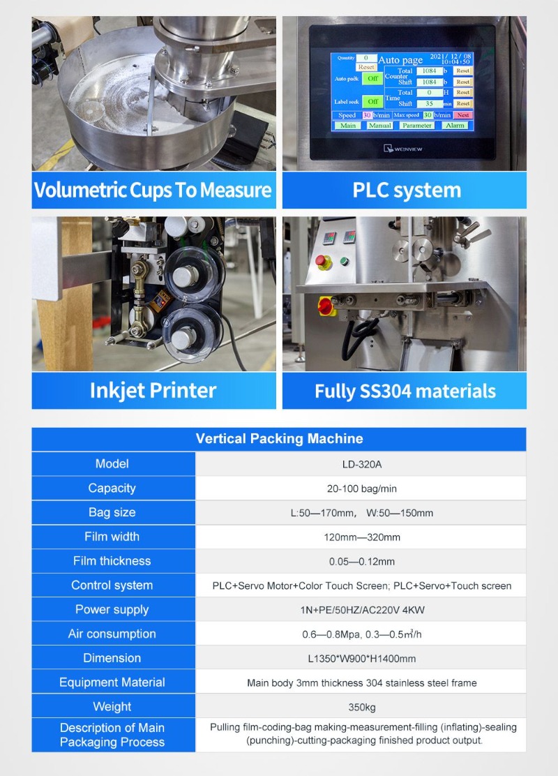 Automatic Vertical Granule Vffs Salt Sugar Seasoning Spice Packing Packaging Machine