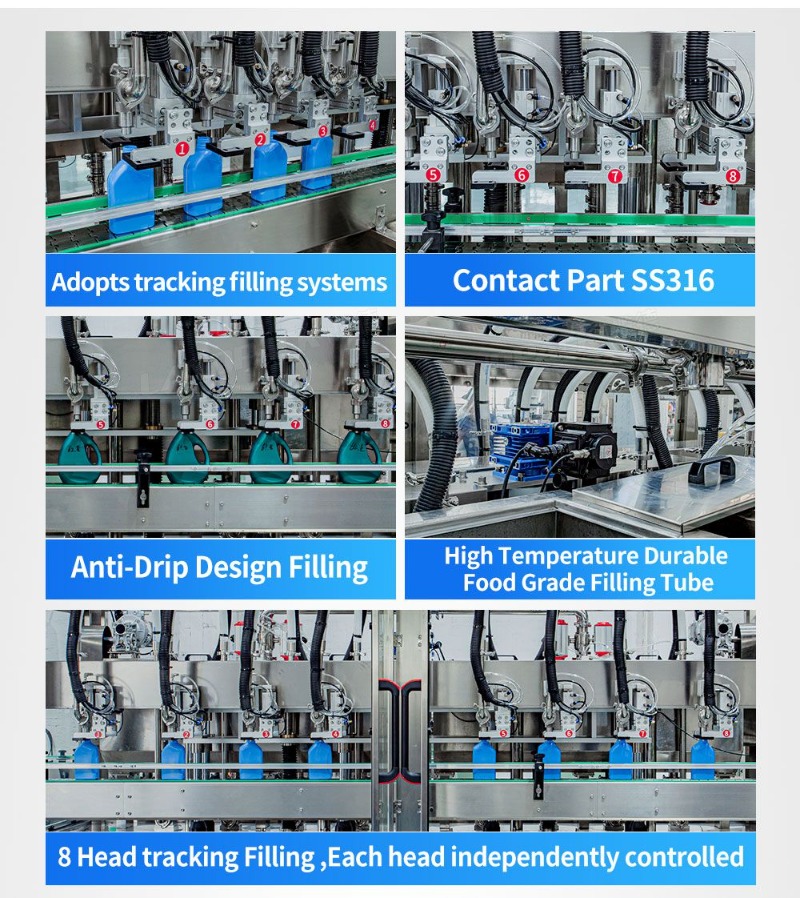 High Speed Automatic 8 Head Gear Pump Liquid Tracking Filling Machine for Ketchup Jam Sauce Soy Sacue