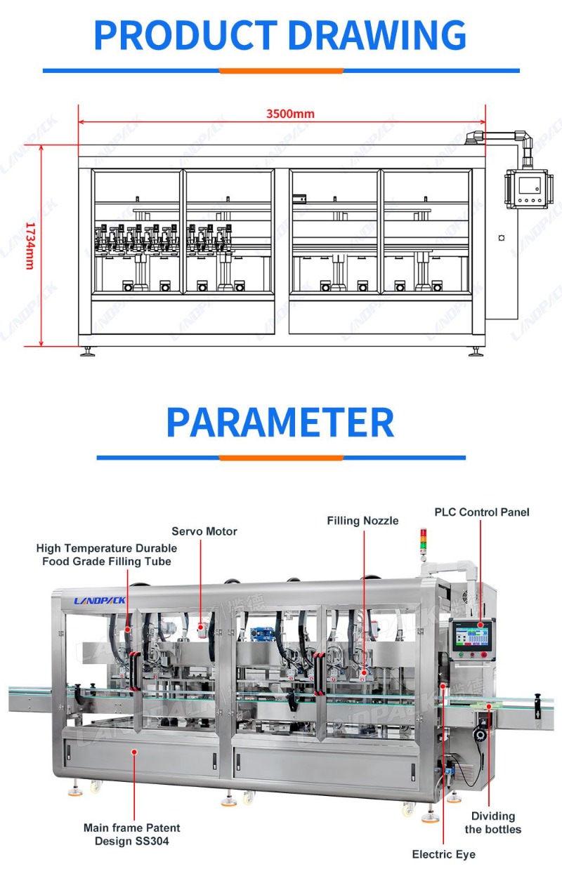 High Speed Automatic 8 Head Gear Pump Liquid Tracking Filling Machine for Ketchup Jam Sauce Soy Sacue