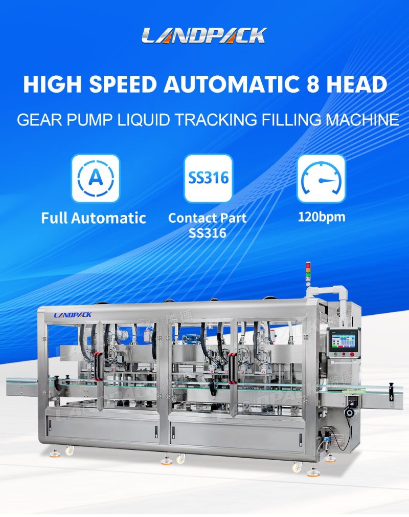 High Speed Automatic 8 Head Gear Pump Liquid Tracking Filling Machine for Ketchup Jam Sauce Soy Sacue