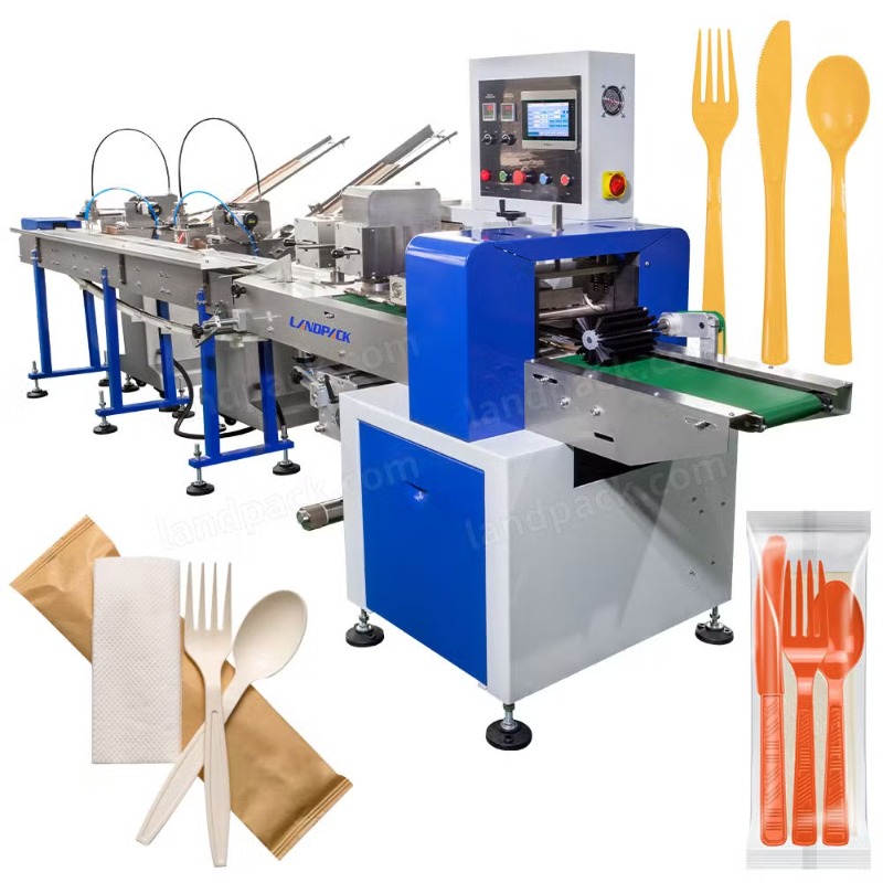 Automatic Feeding Cutlery Sets Bag Flow Wrapping Packaging Packing Machine