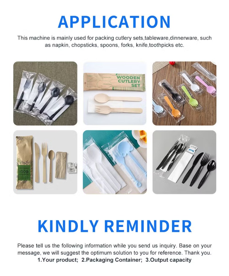 Full Automatic Disposable Plastic Cutlery Set Flow Wrapper Packing Packaging Machine