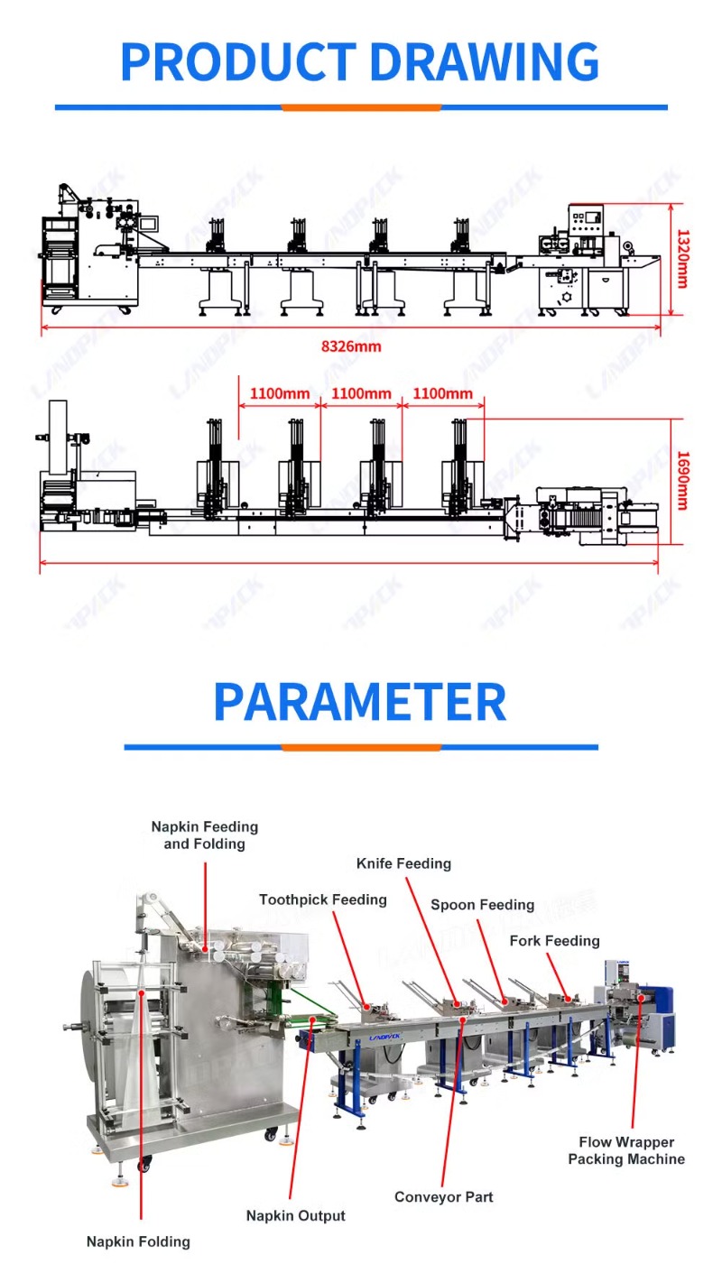 Full Automatic Disposable Plastic Cutlery Set Flow Wrapper Packing Packaging Machine