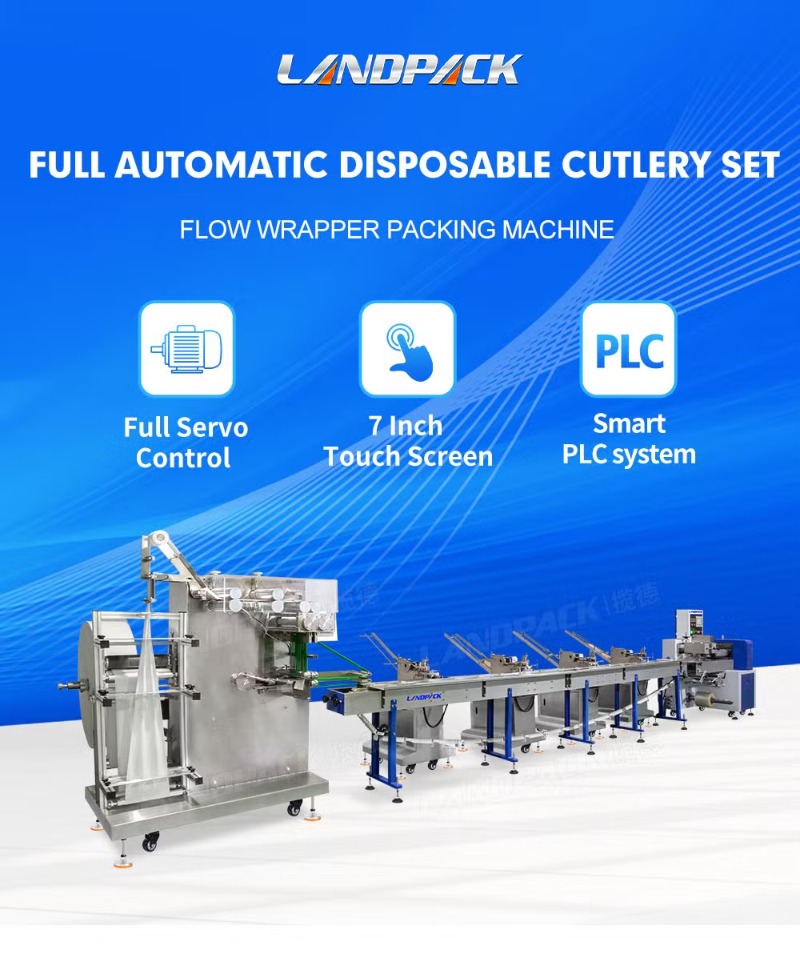 Full Automatic Disposable Plastic Cutlery Set Flow Wrapper Packing Packaging Machine