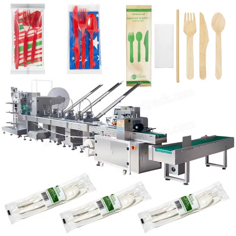 High Precision Disposable Napkin Plastic Cutlery Set Spoon Fork Knife Automatic Wrapping Machine
