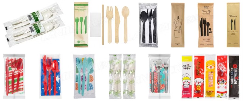 High Precision Disposable Napkin Plastic Cutlery Set Spoon Fork Knife Automatic Wrapping Machine