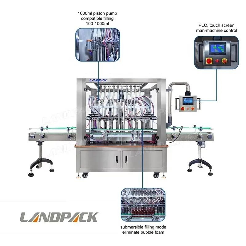 High Speed Automatic 10 Heads Piston Pump Soy Sauce Liquid Bottle Filling Machine