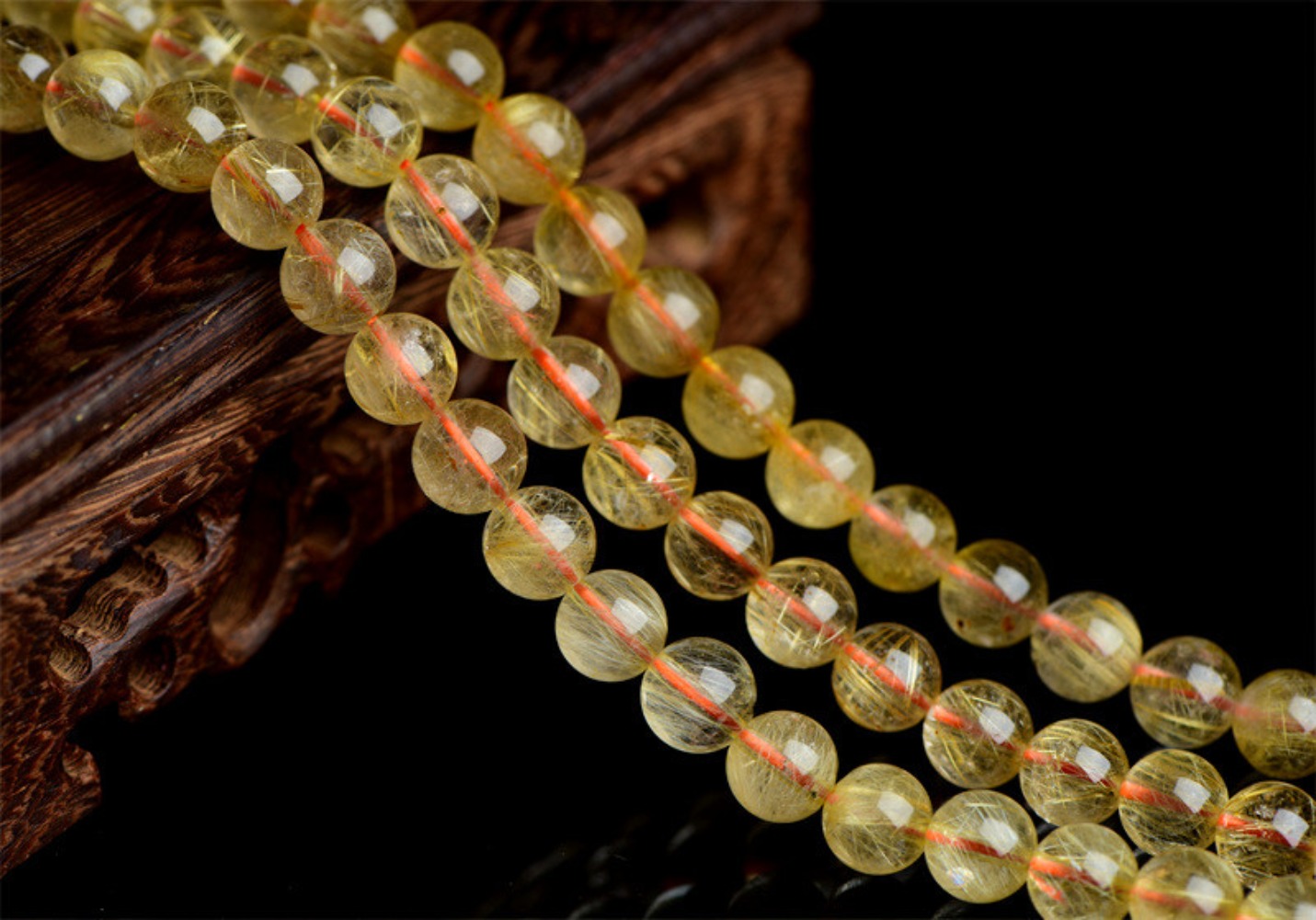 Pulseira de quartzo rutilado dourado natural joia com contas_voghion.com