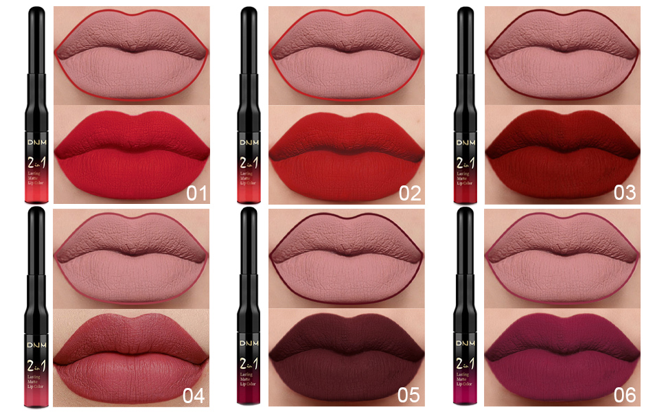 6Pcs Lip Liner and Lipstick Set,DNM Double Head Matte Mat Liquid Lips —  evpct