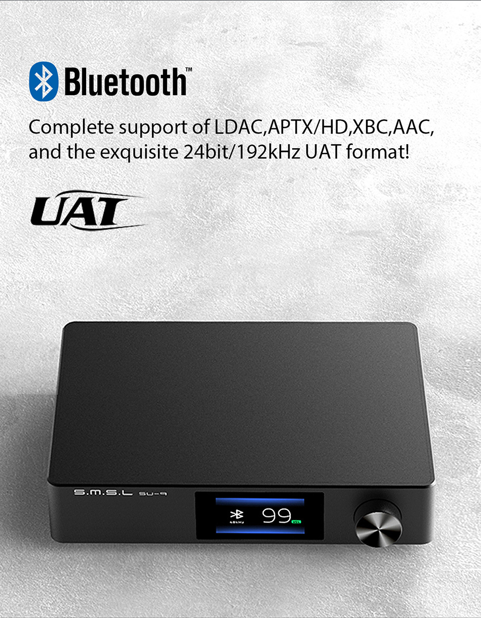 SMSL SU9 MQA Full Decoder ES9038PRO DAC XMOS DSD512 PCM768kHz/32Bit  Bluetooth 5.0 UAT APTX-HD USB Balanced Decoder