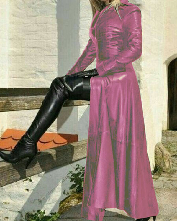Womens Fashion PU Leather Slim Fit Long Jacket**10