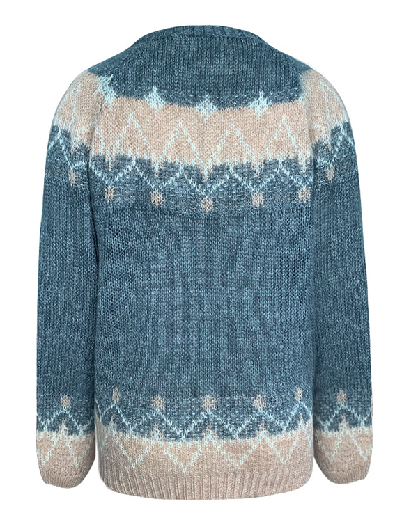 Round Neckline Color Block Casual Loose Regular Shift Sweaters5