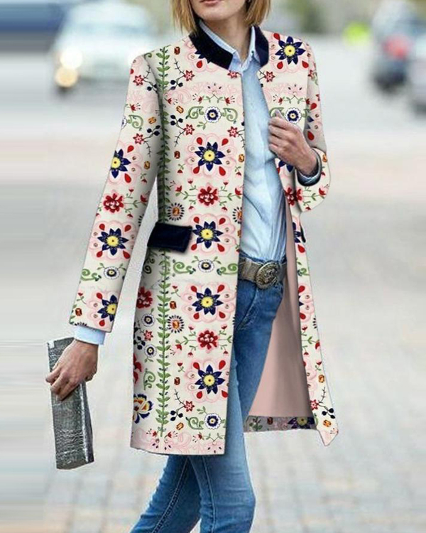 Fashion Floral Pattern Long Sleeve Coat1