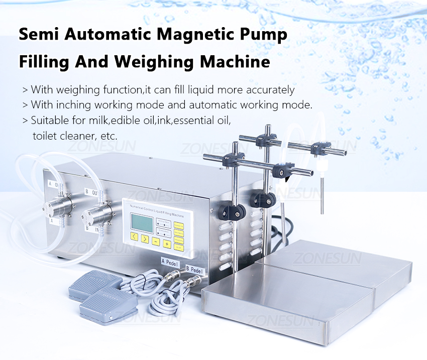 ZONEPACK ZS-MP252W Semi Automatic Filling And Weighing Machine Liquor Toilet Cleaner Milk Perfume Strong Acid Double Heads Filler