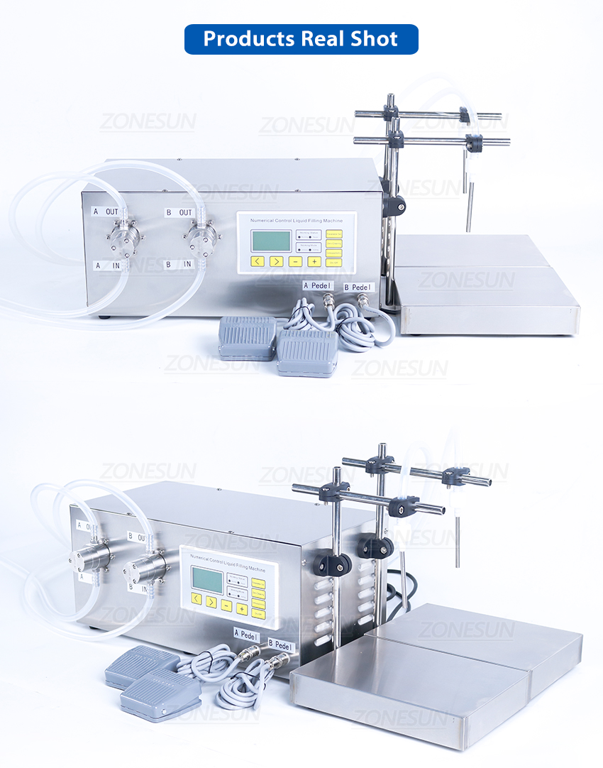 ZONEPACK ZS-MP252W Semi Automatic Filling And Weighing Machine Liquor Toilet Cleaner Milk Perfume Strong Acid Double Heads Filler