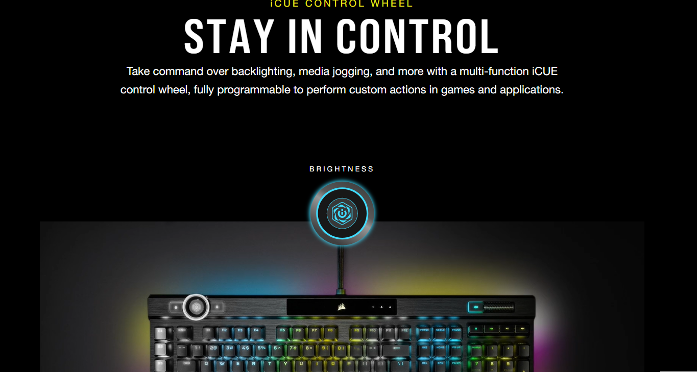 CORSAIR K100 RGB gaming keyboard with programmable control wheel