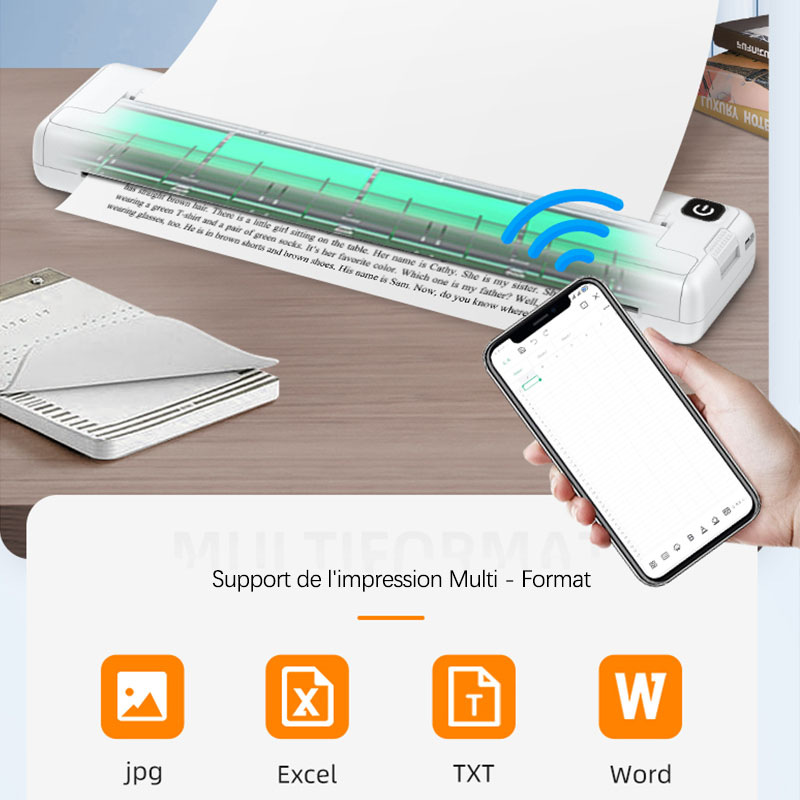 Imprimante Thermique Portable A4 Sans Encre - Bluetooth Et USB-C, Idéale Pour Maison, Bureau, Déplacements