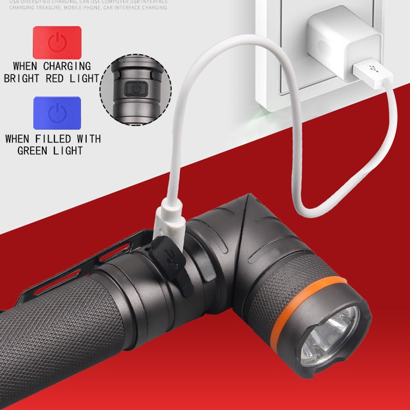 Led Torch Usb Rechargeable Powerful 1200 Lumen Flashlight, 90 Degree Rotatable,ip65 Waterproof For Hunting Outdoor, Black_voghion.com