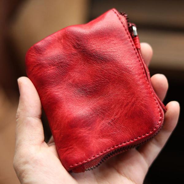 Vintage Leather Zipper Cards Holder Coin Wallet – retrosea