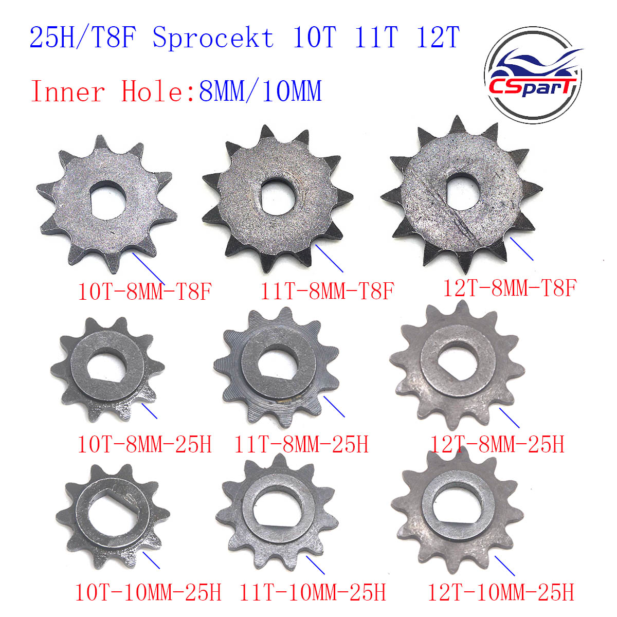 10T 11T 12T 25H T8F D Type 8MM 10MM Razor EVO X-Treme IZIP E