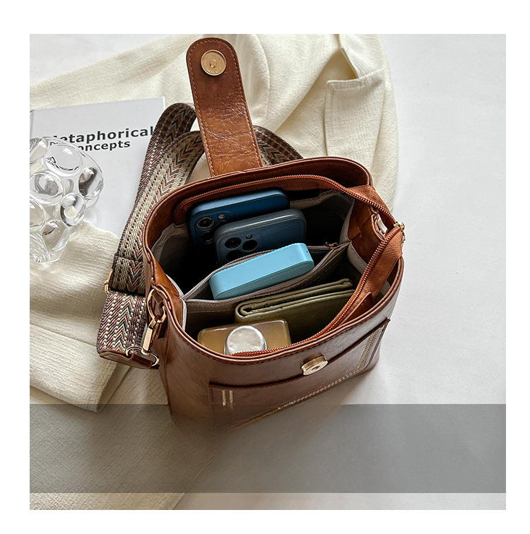Farblich verbreiterte Eimertaschen mit Schleife für Damen, neue Umhängetaschen im Retro-Stil, Taschen aus PU-Leder_voghion.com