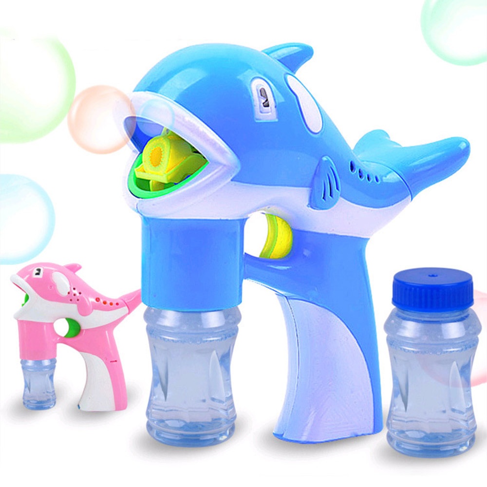 Kids Dolphin Bubble Shooter Gun Electric Toys 2 Refill w/ LED Flash Lights Music 