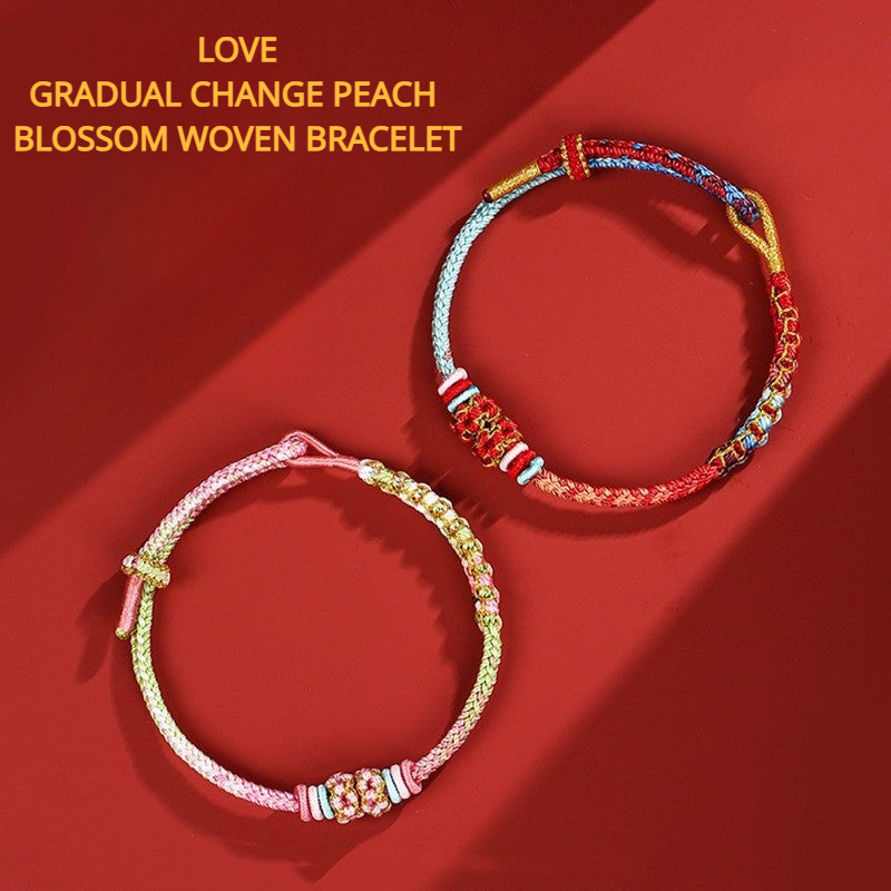 Peaceful Love Gradual Change Peach Blossom Woven Bracelet for good luck, protection, and love0