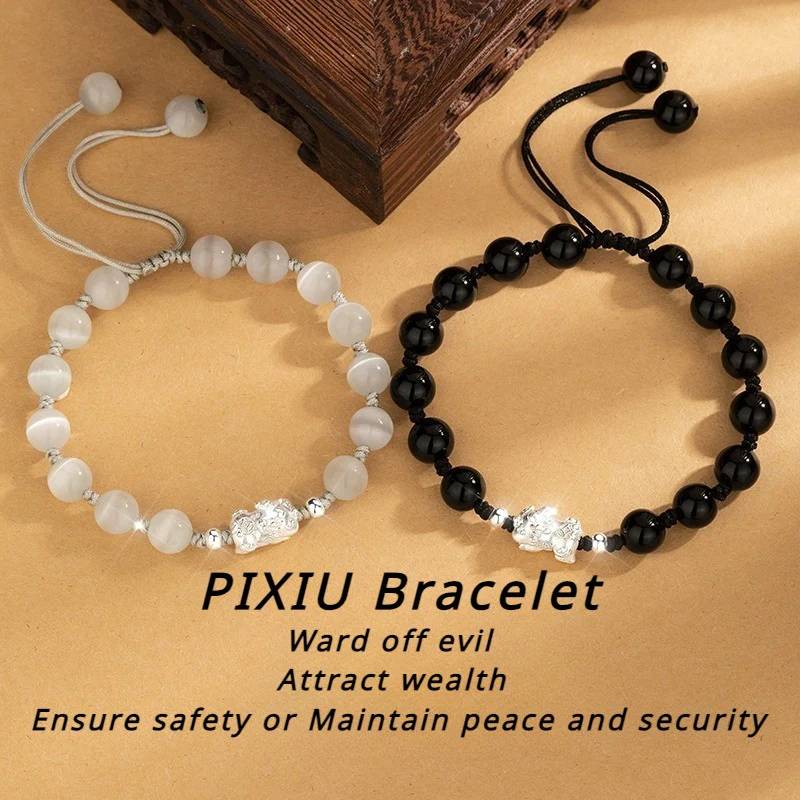 Pixiu Couple Bracelet 999 Fine Silver with Selected Gemstone for Good Luck, Protection, and Wealth2