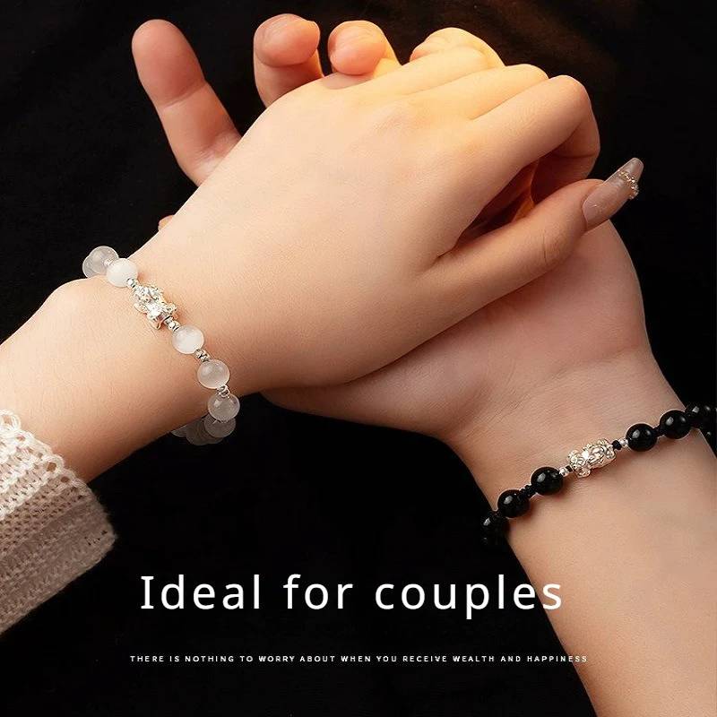 Pixiu Couple Bracelet 999 Fine Silver with Selected Gemstone for Good Luck, Protection, and Wealth1