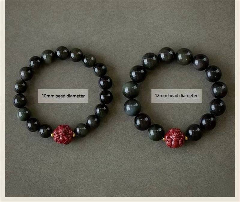 Obsidian and Cinnabar bracelet featuring the Twelve Chinese Zodiac signs for attracting good luck, protection, Buddhist guardianship, and health5