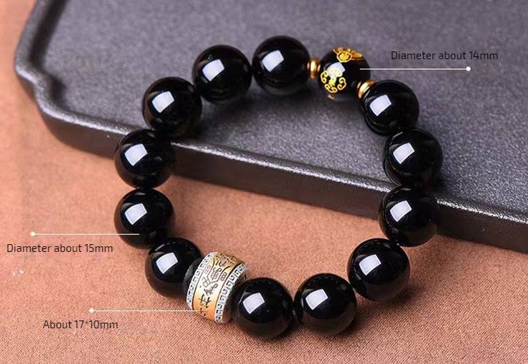 Obsidian Chinese Zodiac Guardian Bracelet with Jet Black Finish for Attracting Good Luck, Protection, Wealth, and Health3