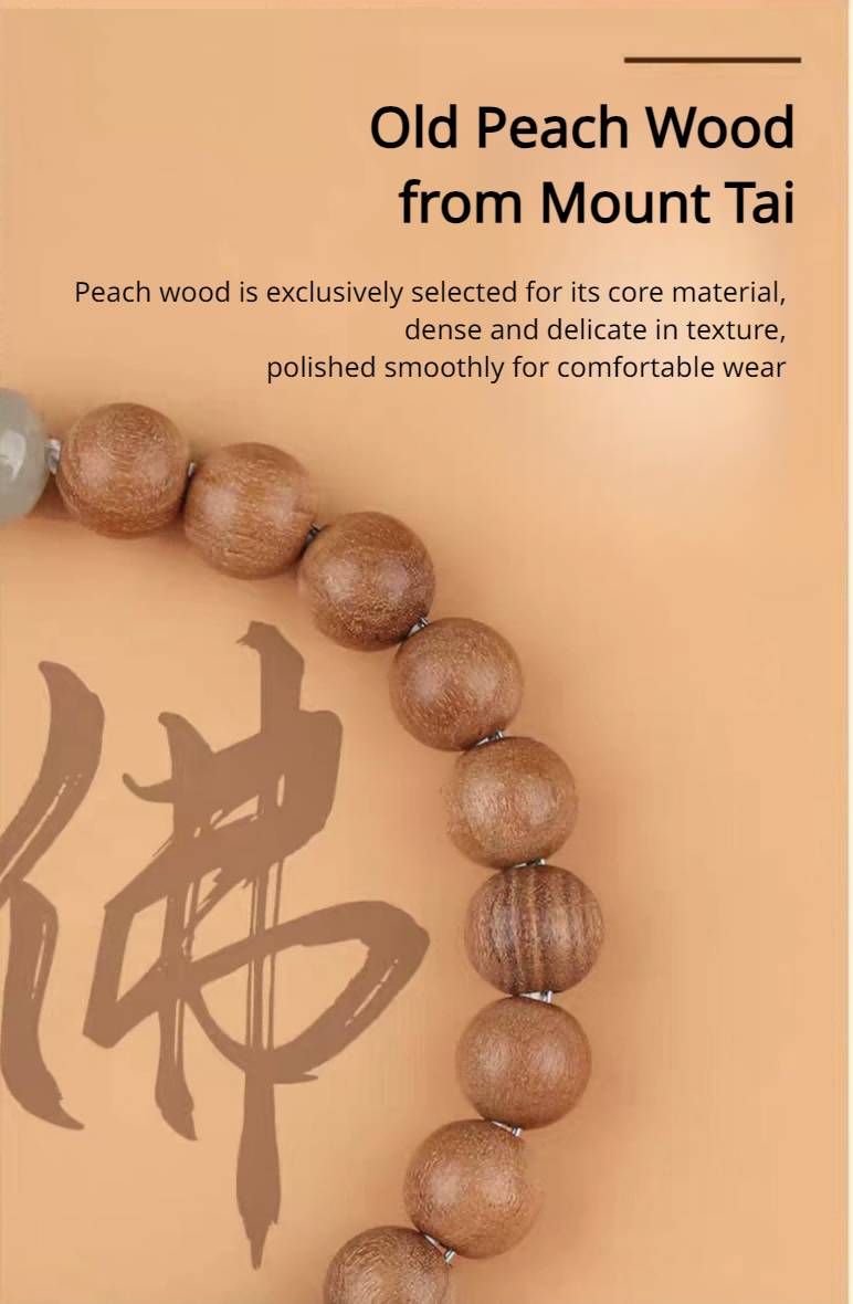 Peach Wood Zodiac Bracelet for attracting good luck, protection, wealth, and health with Buddhist Guardian symbols8