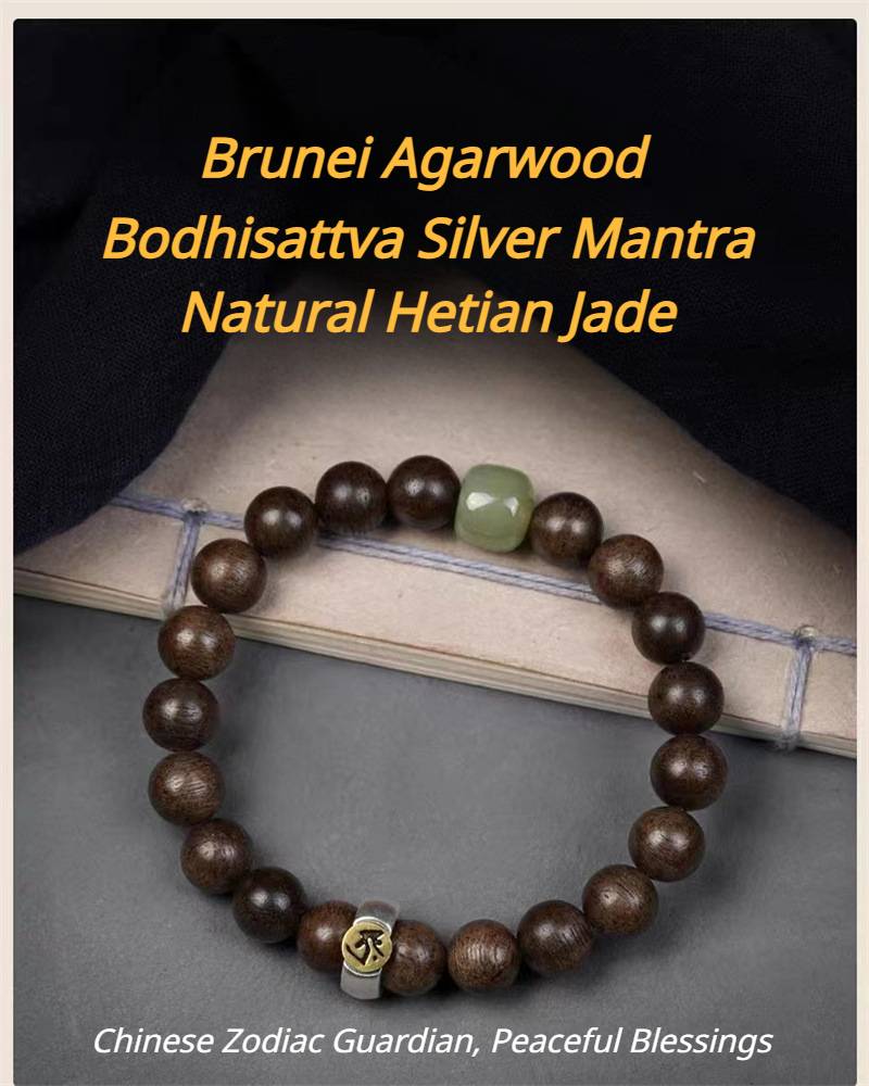 Natural Agarwood Zodiac Bracelet featuring Twelve Chinese Zodiac Bodhisattva for good luck, protection, Buddhist Guardian, wealth, and health0