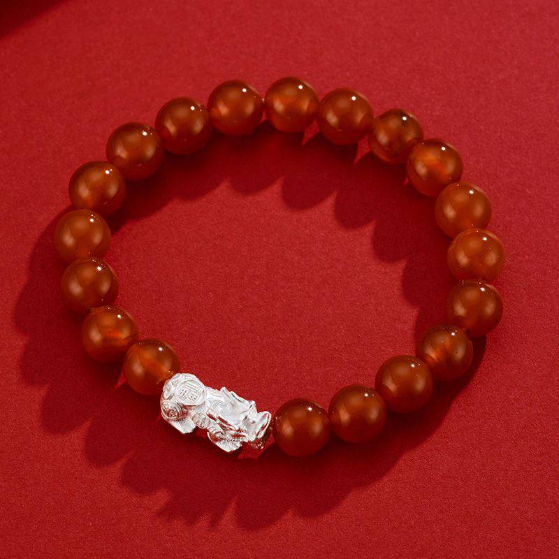 Natural Red Agate Silver Pixiu Bracelet for attracting good luck, protection, Buddhist Guardian, wealth, and health0