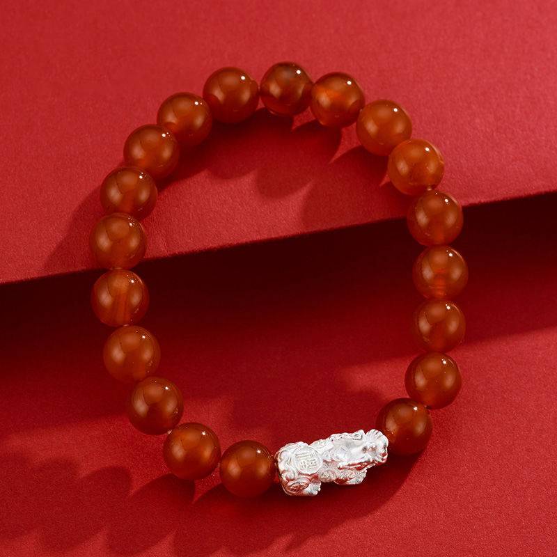 Natural Red Agate Silver Pixiu Bracelet for attracting good luck, protection, Buddhist Guardian, wealth, and health2